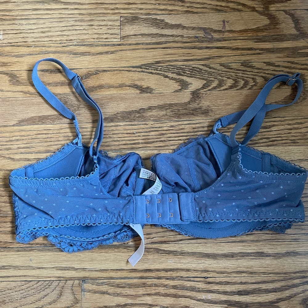 Blue polka dot lace / mesh balconette bra - Picture 2 of 3